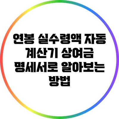 연봉 실수령액 자동 계산기: 상여금 명세서로 알아보는 방법