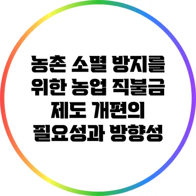 농촌 소멸 방지를 위한 농업 직불금 제도 개편의 필요성과 방향성