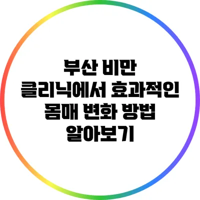 부산 비만 클리닉에서 효과적인 몸매 변화 방법 알아보기