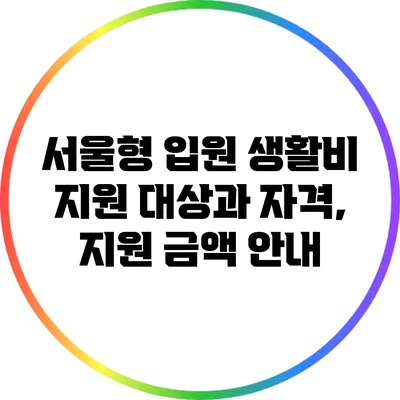 서울형 입원 생활비 지원 대상과 자격, 지원 금액 안내