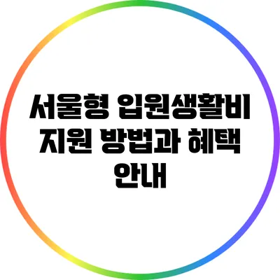 서울형 입원생활비 지원 방법과 혜택 안내