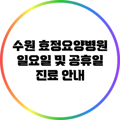 수원 효정요양병원 일요일 및 공휴일 진료 안내