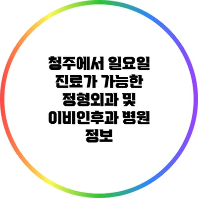청주에서 일요일 진료가 가능한 정형외과 및 이비인후과 병원 정보