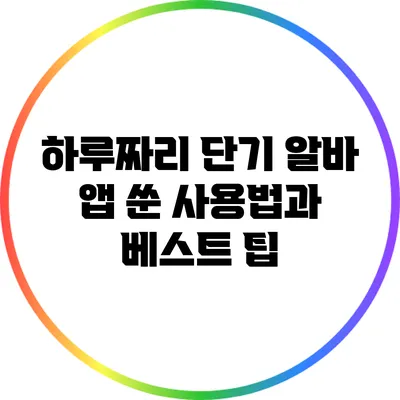 하루짜리 단기 알바 앱 쑨 사용법과 베스트 팁