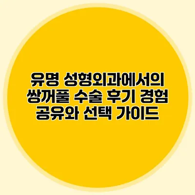 유명 성형외과에서의 쌍꺼풀 수술 후기: 경험 공유와 선택 가이드