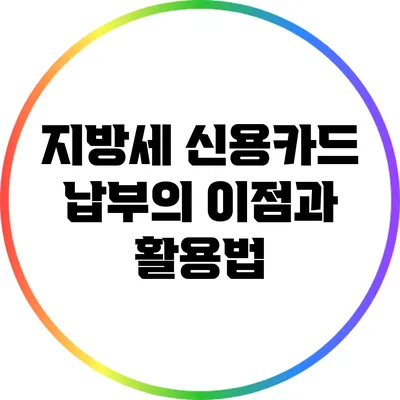 지방세 신용카드 납부의 이점과 활용법