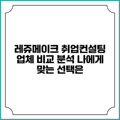 레쥬메이크 취업컨설팅 업체 비교 분석: 나에게 맞는 선택은?