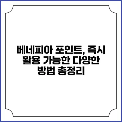 베네피아 포인트, 즉시 활용 가능한 다양한 방법 총정리