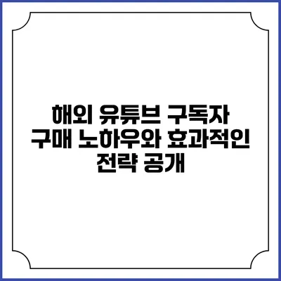 해외 유튜브 구독자 구매 노하우와 효과적인 전략 공개
